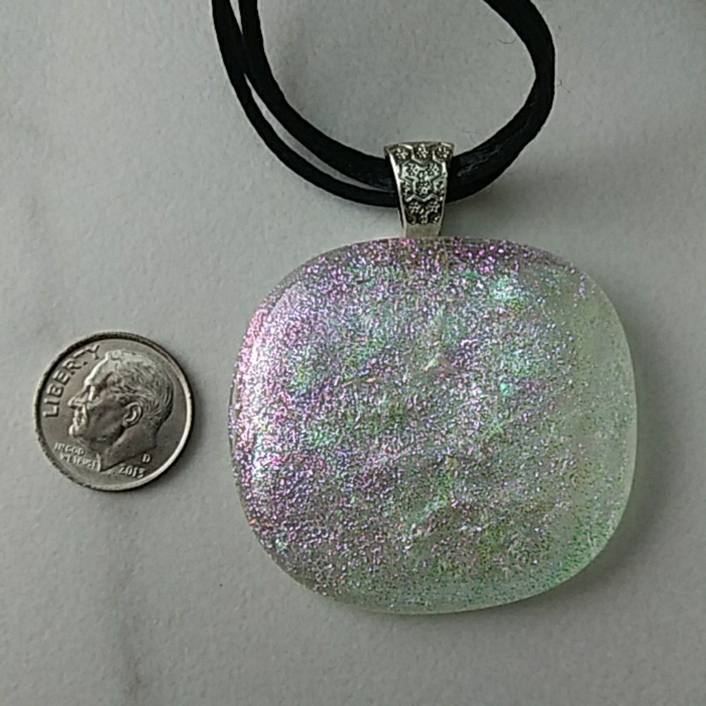 Large clear dichroic glass pendant 1.75 in - Picture 7 of 8